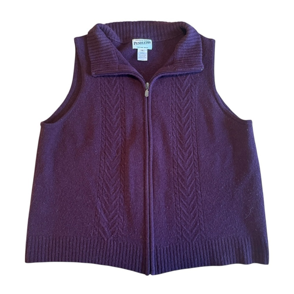 Pendleton Wool Vest XL Purple 100% Lambswool Zip Front